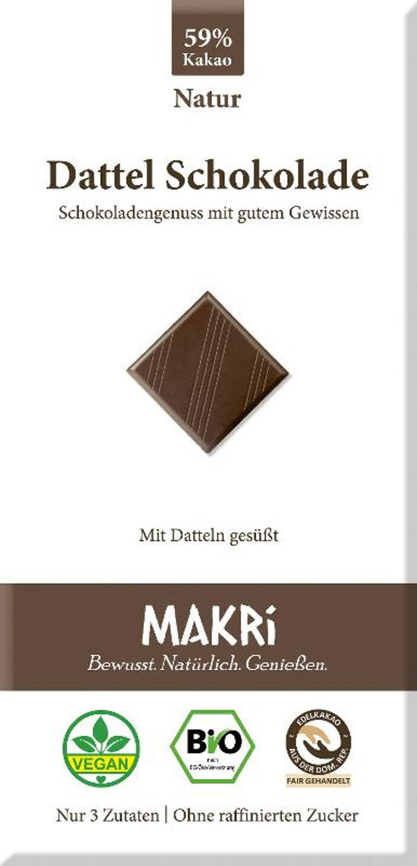 Produktfoto zu Makri Dattel Schokolade Natur 59%
