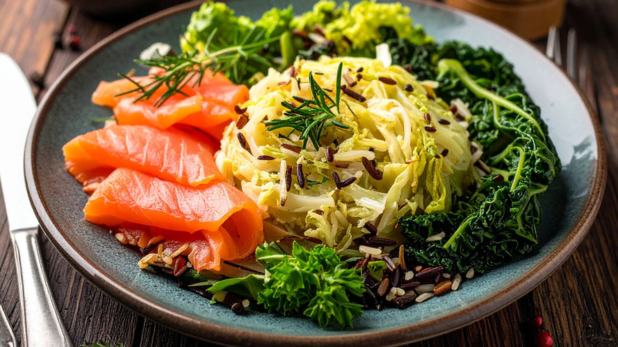 Rezeptbild für Wirsing-Reis-Gemüse mit Räucherlachs