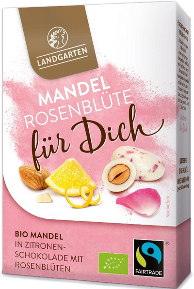 Produktfoto zu Mandel in Zitronenschokolade mit Rosenblüten