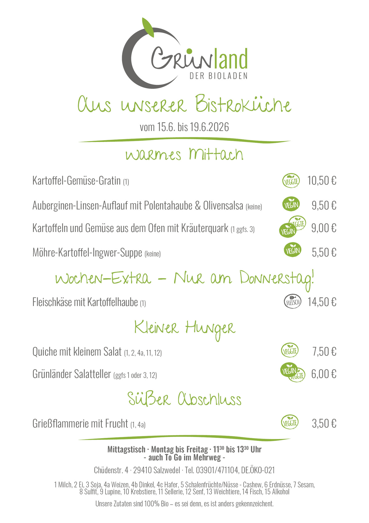 Bistro-Wochenkarte