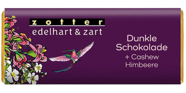 Produktfoto zu edelhart & zart Dunkle Schokolade + Cashew _ Himbeer