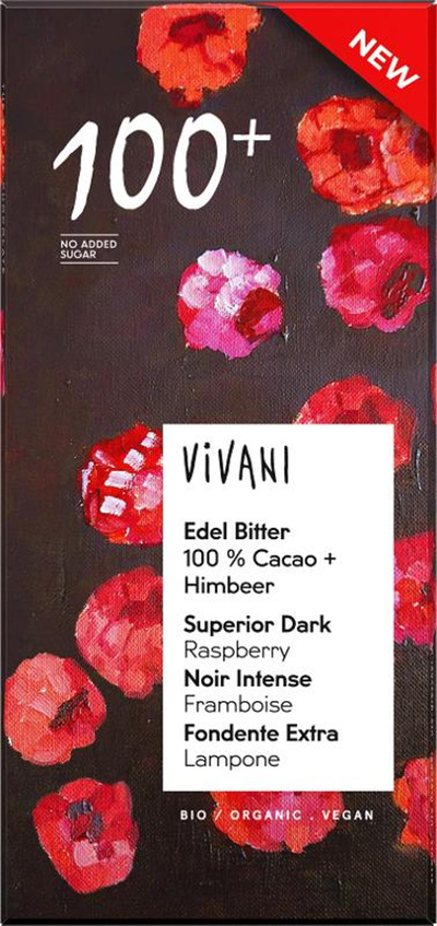 Produktfoto zu Schokolade Edel Bitter 100% Cacao + Himbeer