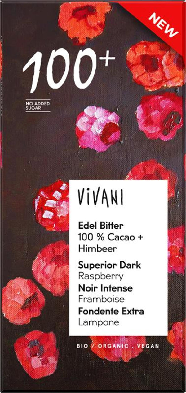 Produktfoto zu Schokolade Edel Bitter 100% Cacao + Himbeer