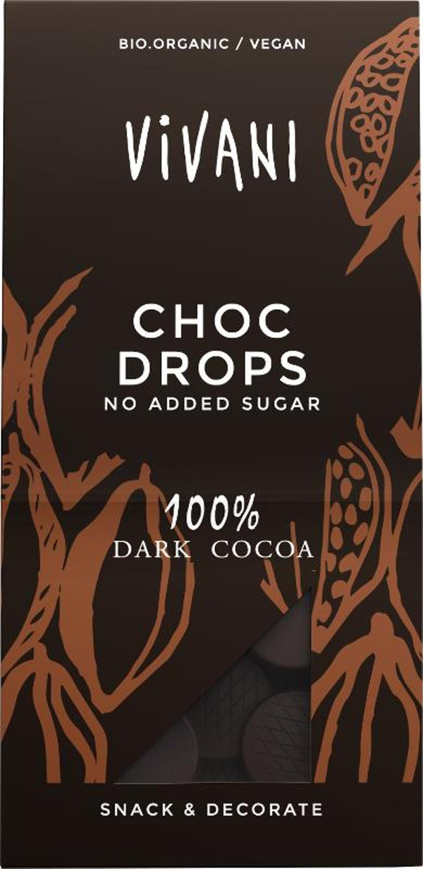Produktfoto zu Choc Drops, 100% Kakao Bitterschokoladen-Drops 100g