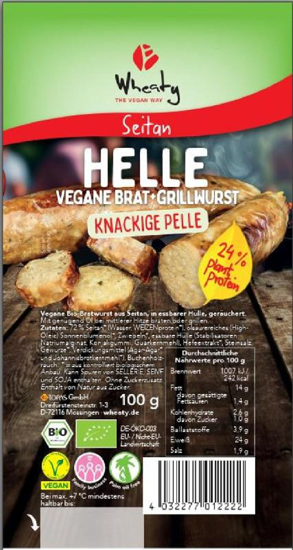 Produktfoto zu Wheaty Helle vegane Brat+Grillwurst, aus Seitan