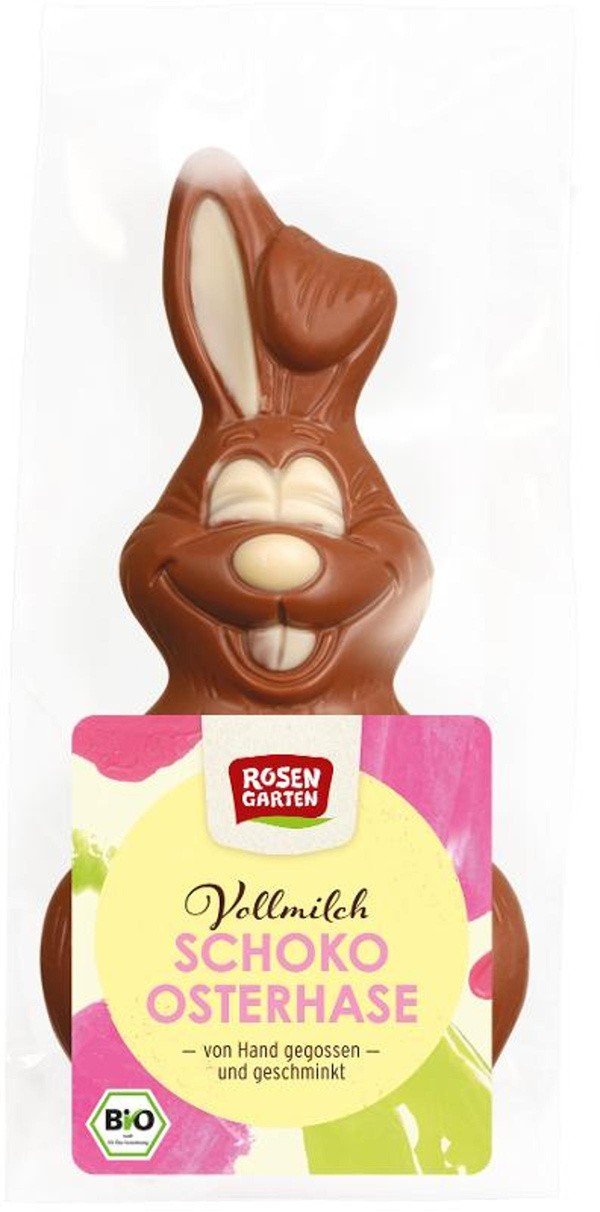 Produktfoto zu Vollmilch-Schoko-Osterhase, mit weisser Schokolade geschminkt