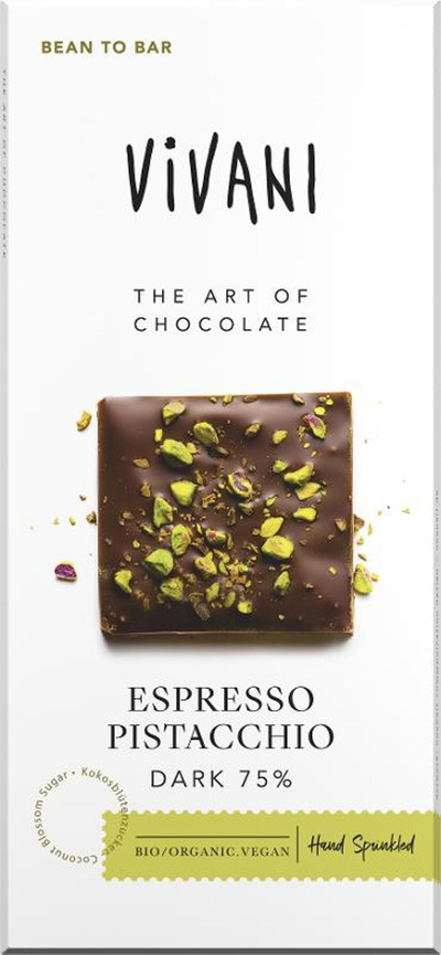 Produktfoto zu Schokolade Espresso Pistacchio Dark 75%, vegan