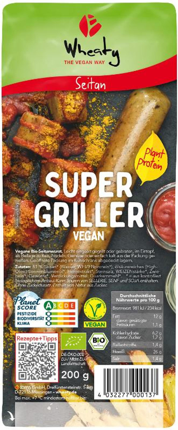 Produktfoto zu Wheaty Super Griller Vegan 200g