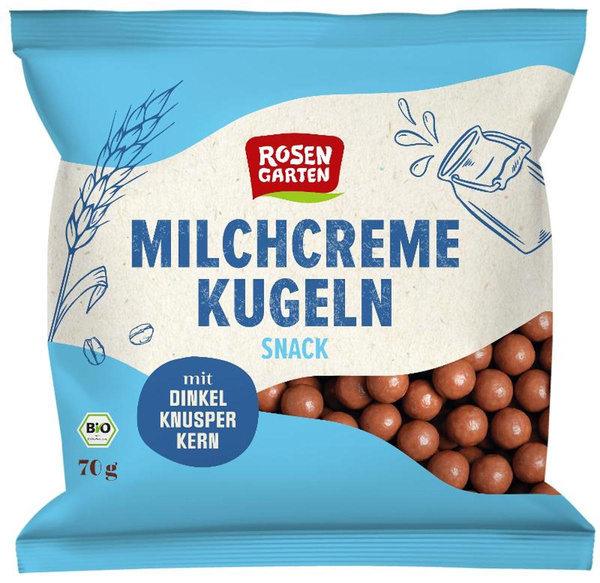 Produktfoto zu Milchcreme-Kugeln Snack, mit Dinkel-Knusper-Kern