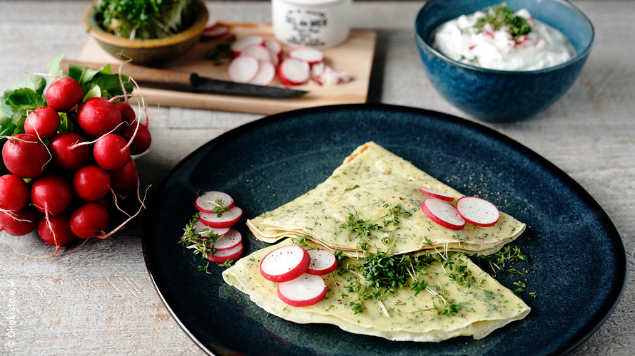 Rezeptbild für Kresse Pfannkuchen mit Dip