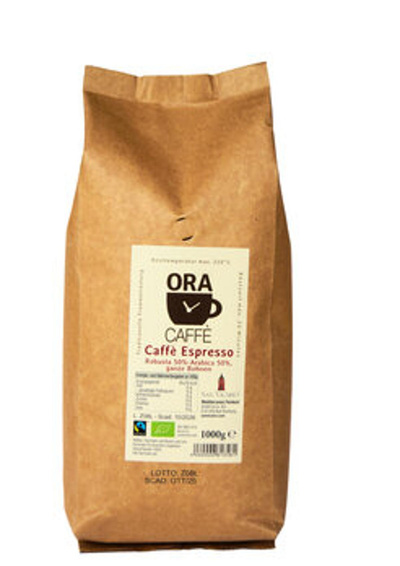 Produktfoto zu ORA Caffè FAIR TRADE Espressoröstung  ganze Bohne 1kg
