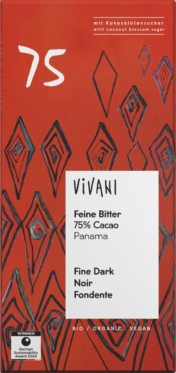 Produktfoto zu Feine Bitter 75% Cacao mit Kokosblütenzucker 80g