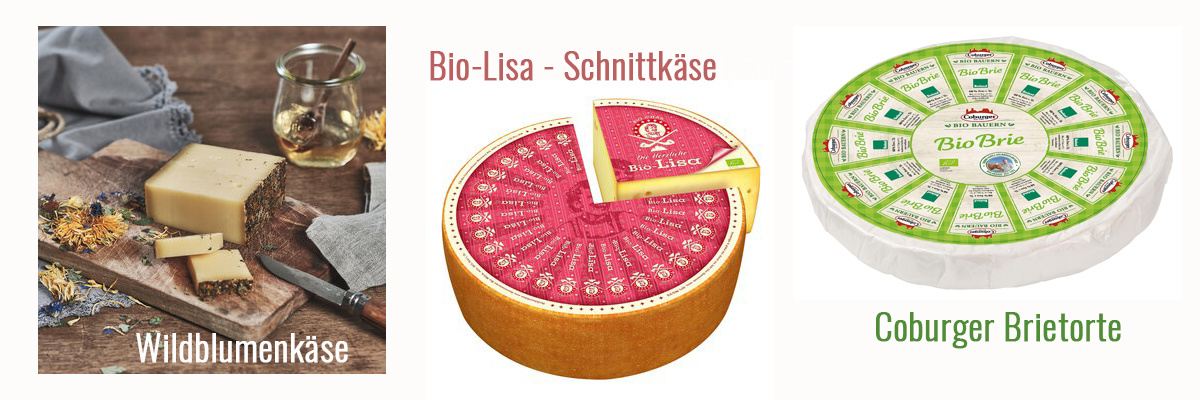 Drei Käsesorten in einem Bild - Goldstück, Brie und Charmeux