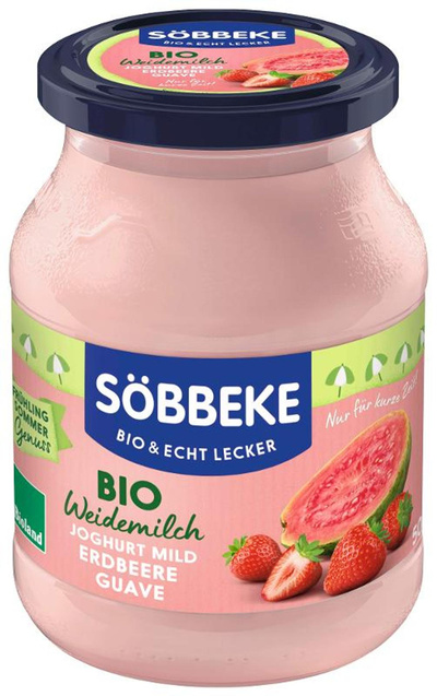 Produktfoto zu Saisonjoghurt Erdbeer-Guave, 3,8% (Pfandglas)