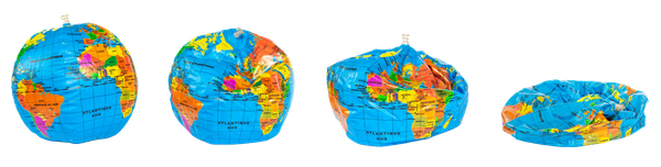 Viermal die Weltkugel zum Aufpusten, die immer mehr Luft verloren hat