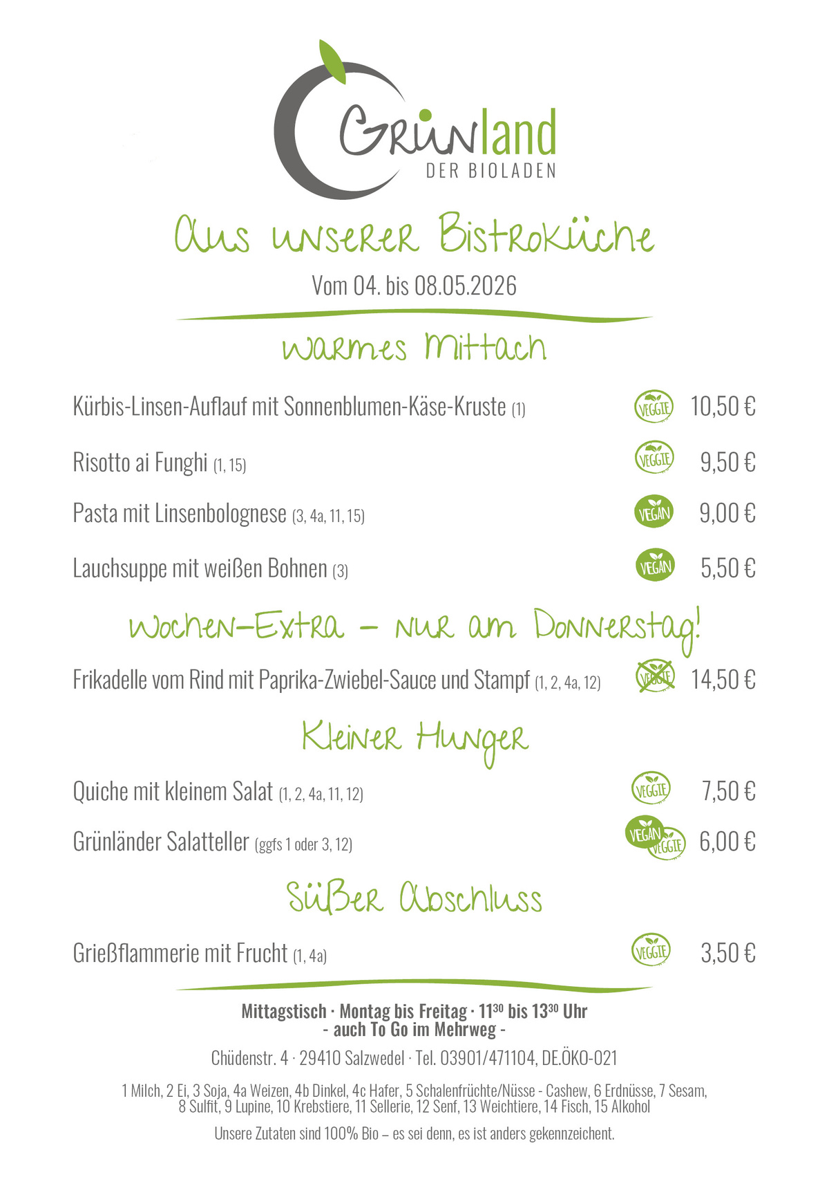 Bistro-Wochenkarte