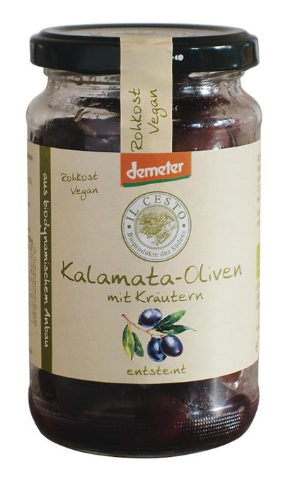 Produktfoto zu Kalamata-Oliven mit Kräutern, entsteint, Demeter
