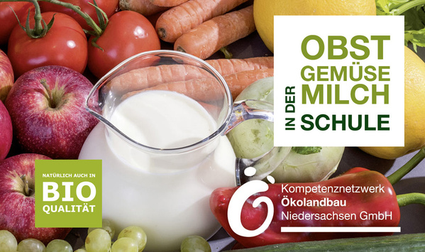 Bildkomposition Obst Gemüse Milch für Schulobstprogramm Niedersachsen