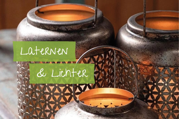 Laternen mit Kerzen drin und Text "Laternen & Lichter"