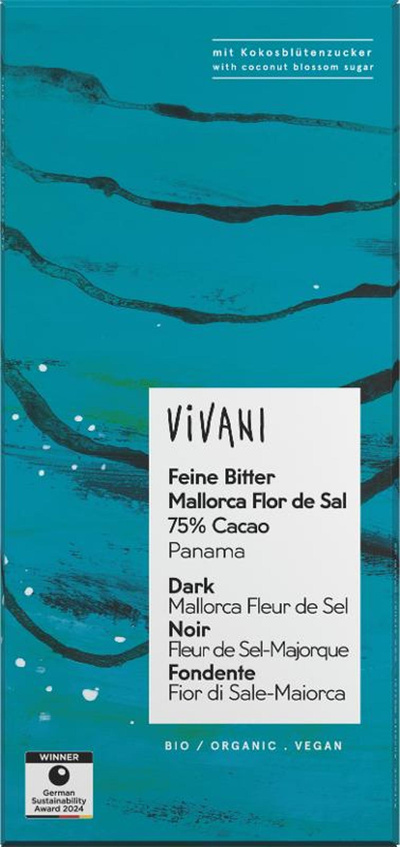 Produktfoto zu Feine Bitter Mallorca Flor de Sal 75% Cacao, vegan