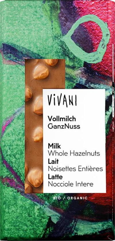 Produktfoto zu Vollmilch Schokolade mit ganzen Haselnüssen 100g