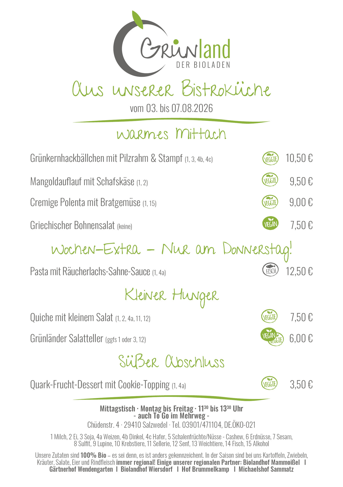 Bistro-Wochenkarte