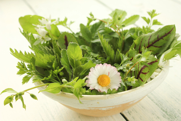 Ein Wildkräuter-Potpourri in einer Keramikschale