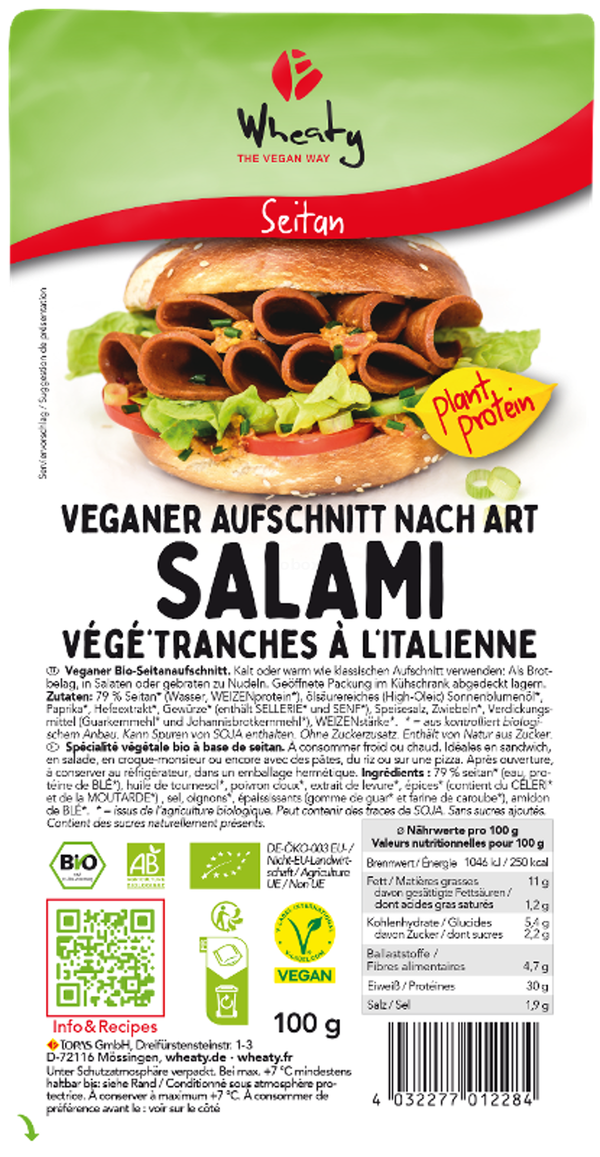 Produktfoto zu Wheaty Veganer Aufschnitt Salami Art, aus Seitan