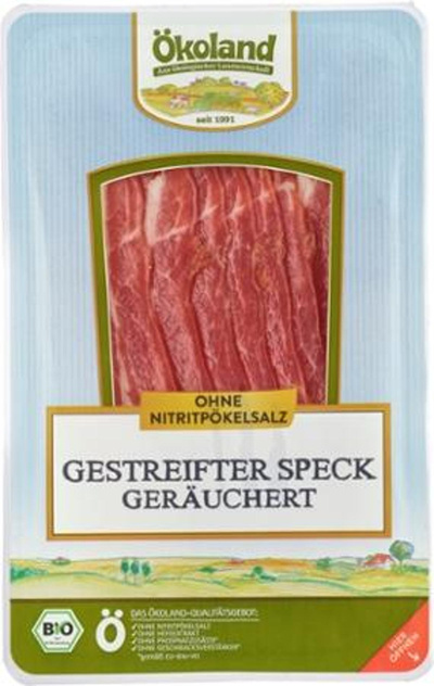 Produktfoto zu Gestreifter Speck, geräuchert & geschnitten 100g