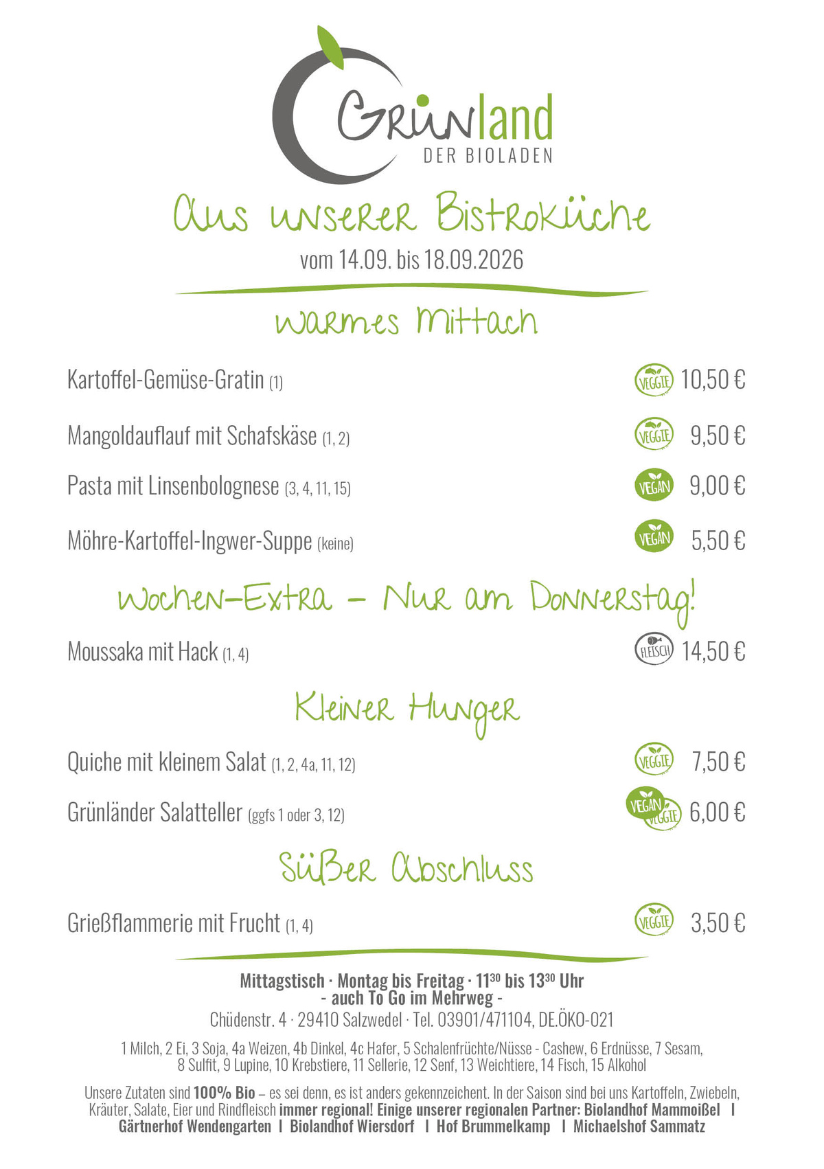 Bistro-Wochenkarte