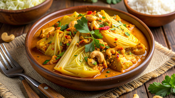 Ein Teller mit Spitzkohl-Curry