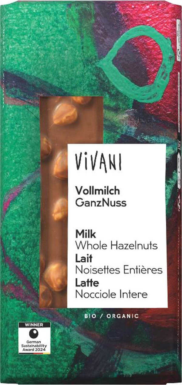 Produktfoto zu Vollmilch Schokolade mit ganzen Haselnüssen 100g