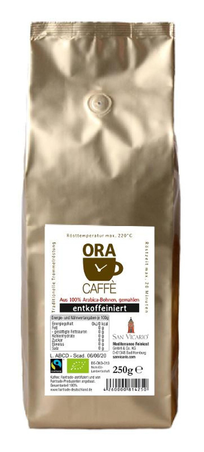 Produktfoto zu ORA Caffè FAIR TRADE entkoffeiniert, gemahlen 250g