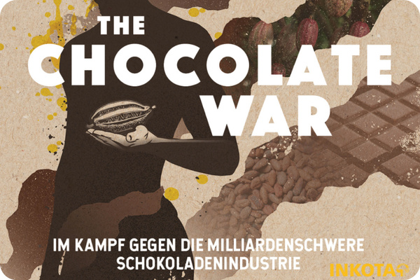 Filmplakat von The Chocolate War mit einem angedeuteten Mann, der eine Kakaobohne in der Hand hält