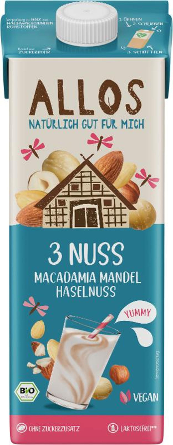 Produktfoto zu 3 Nuss - Drink (Macadamia, Mandel, Haselnuss)