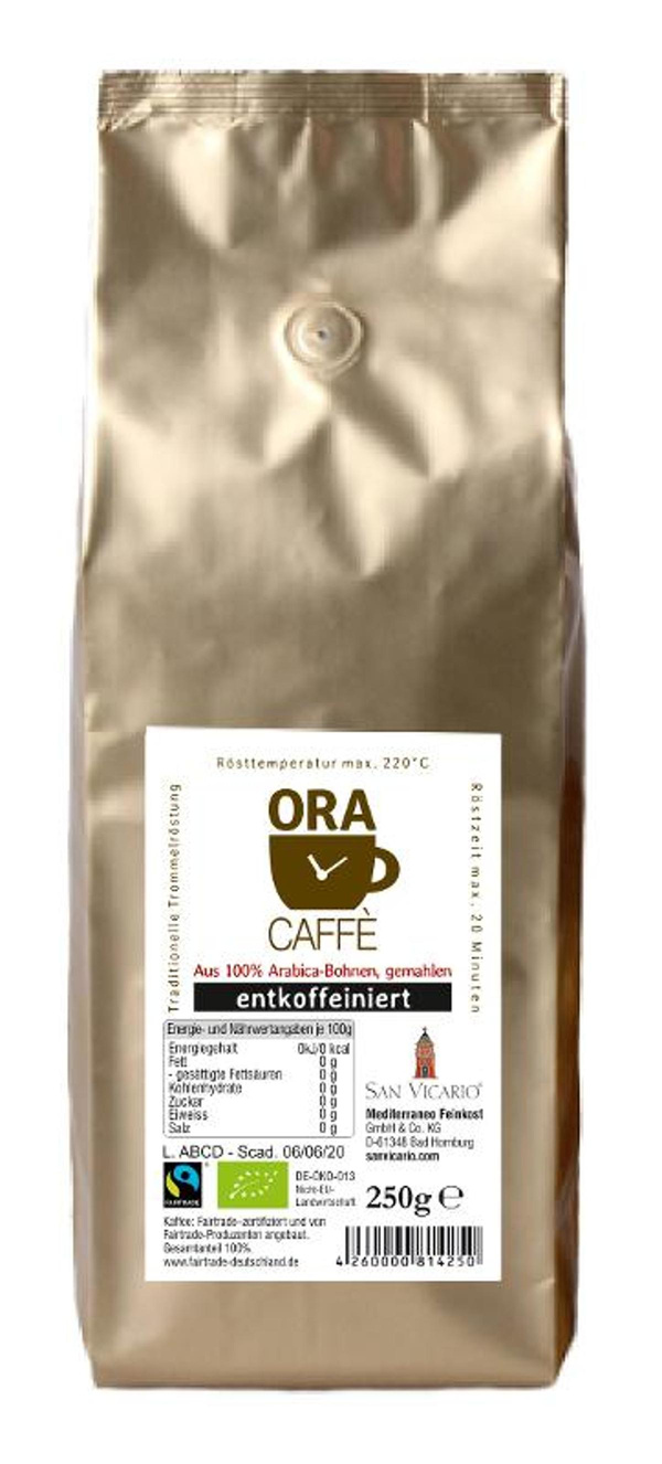 Produktfoto zu ORA Caffè FAIR TRADE entkoffeiniert, gemahlen 250g