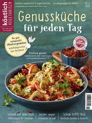 KI generiert: Ein Teller mit Spitzkohlsalat ist zentral. Text: "Genussküche für jeden Tag", "Einfach genial: Spitzkohlsalat", "Lecker vegan".