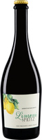Eine Flasche mit dem Etikett "Limoni Spritz" und Zitronen-Abbildung. Text: "Aperitivo Biologico Vino Frizzante E Limoni Italiani".