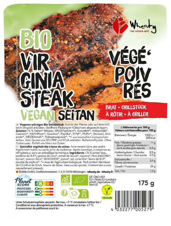 Produktfoto zu Wheaty Veganbratstück Virginia Steak 175g
