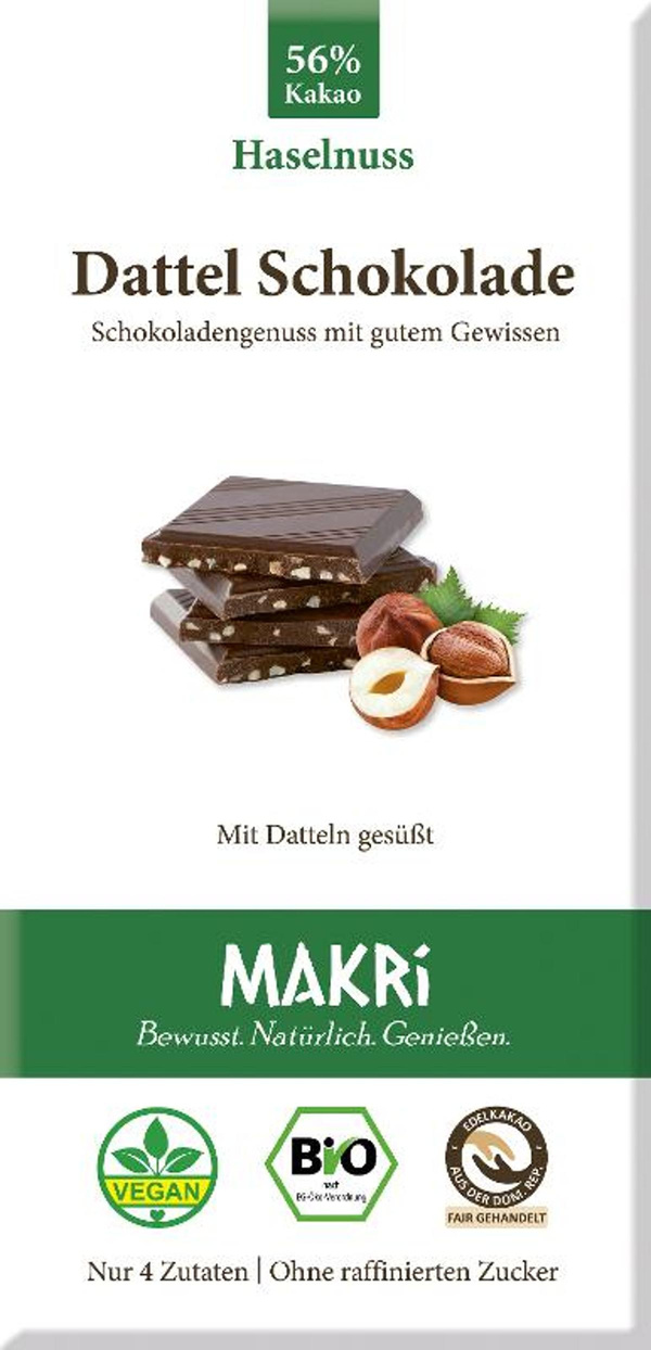 Produktfoto zu Makri Dattel Schokolade Haselnuss 56%