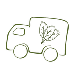 Eine einfache Zeichnung eines Lieferwagens mit zwei Blättern als Symbol.