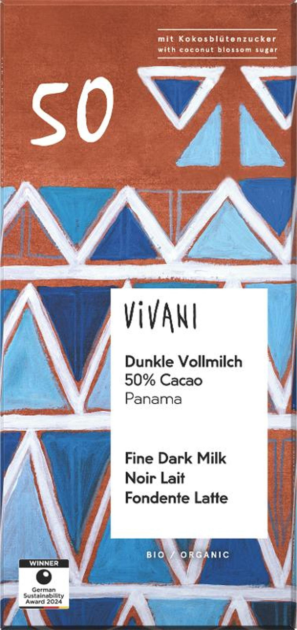 Produktfoto zu Dunkle Vollmilch 50% Cacao mit Kokosblütenzucker 80g