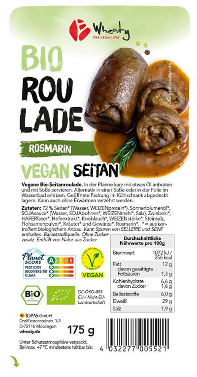 Produktfoto zu Wheaty Veganbratstück Rosmarin-Roulade 175g