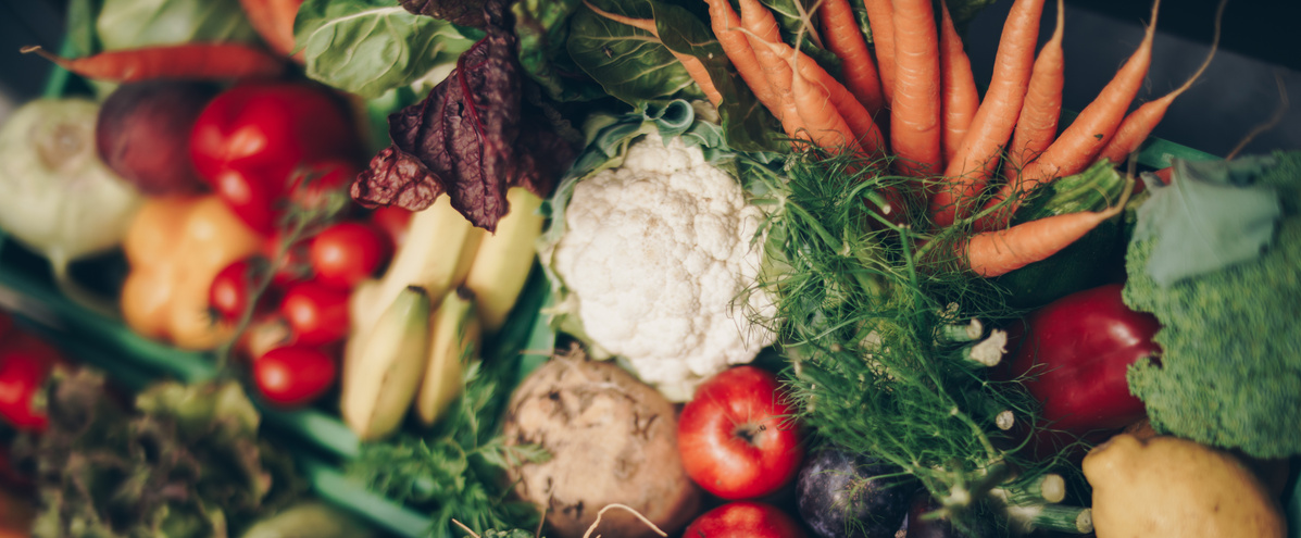 Obst und Gemüse bunt zusammengestellt