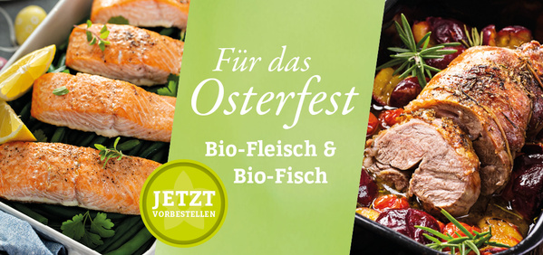 Werbebanner für Osterfleisch und Fisch zur Vorbestellung