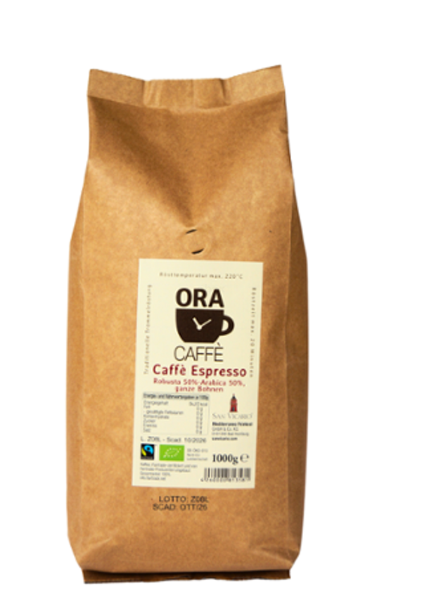 Produktfoto zu ORA Caffè FAIR TRADE Espressoröstung  ganze Bohne 1kg
