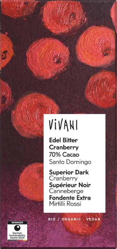 Produktfoto zu Edelbitter Ecuador Schokolade Cranberry 70% Cacao 100g