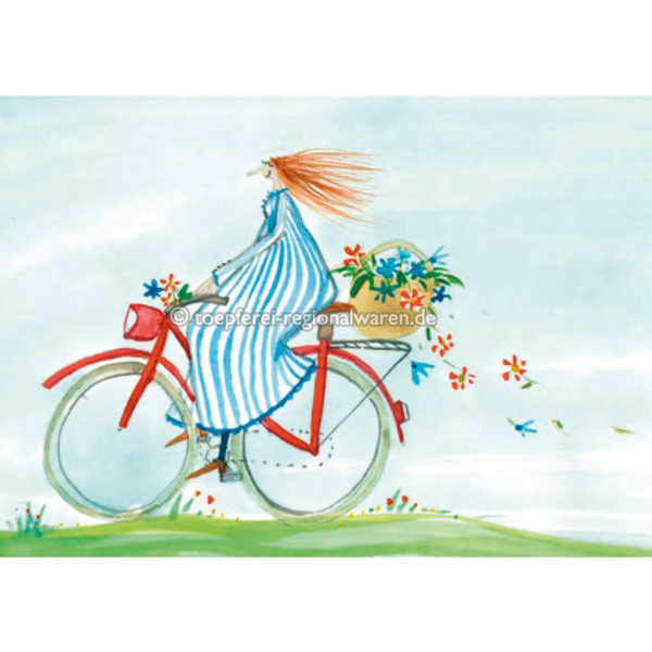 Produktfoto zu Postkarte 43 Frau mit Fahrrad