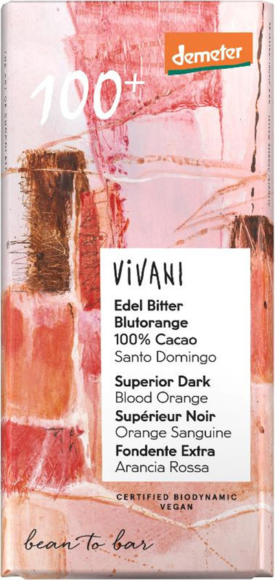 Produktfoto zu Schokolade Edel Bitter Blutorange, 100% Cacao vegan