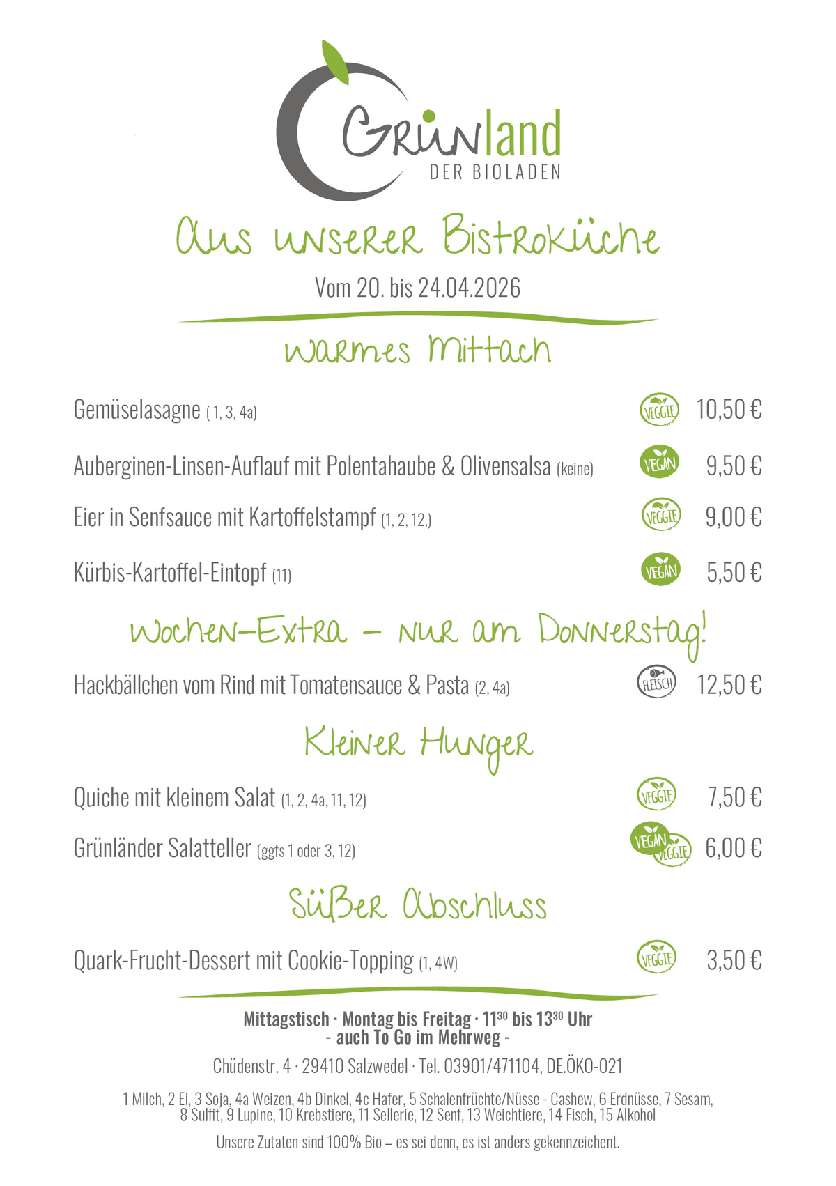 Bistro-Wochenkarte